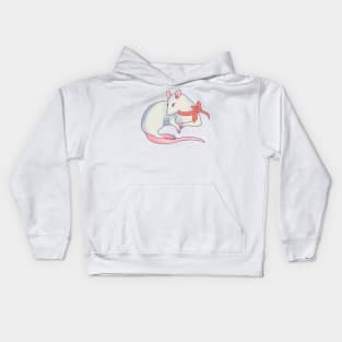 White Rat Red Ribbon Kids Hoodie